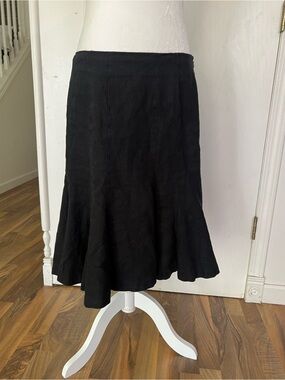 Vintage Chaps Linen Paneled Black A-Line Flared Midi Skirt, Size 8, EUC